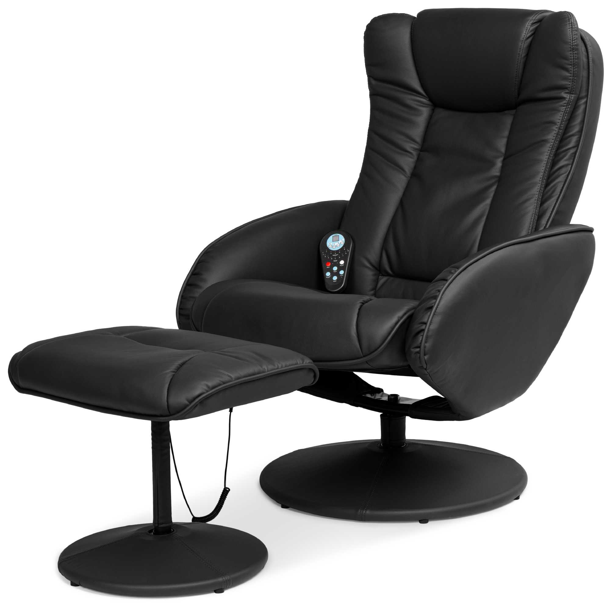 Electric Massage Recliner Chair, Faux Leather w/ Stool Ottoman, 5 Heat & Massage Modes, Remote Control, Side Pockets - Black