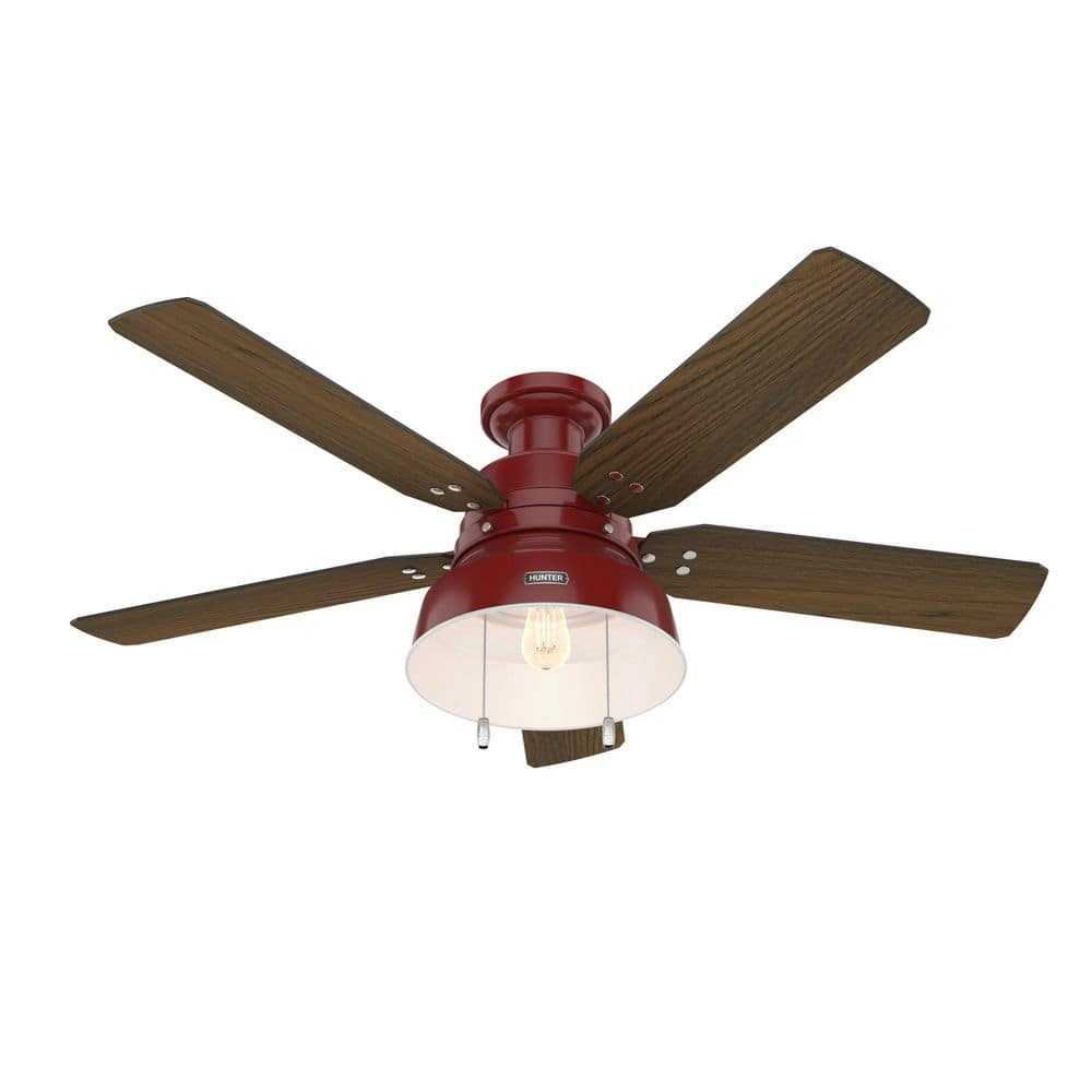 Hunter Mill Valley 52 in. LED Indoor/Outdoor Low Profile Barn Red Ceiling Fan with Light