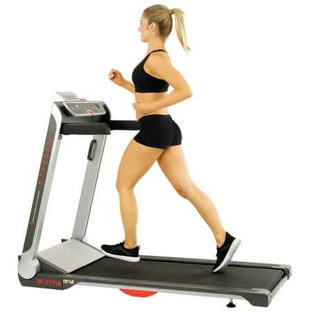 Sunny Health & Fitness Motorized Folding Running Treadmill 20 Wide Belt Flat Folding & Low Profile for Portability with Speakers for USB and AUX Audio Connection - Strider SF-T7718