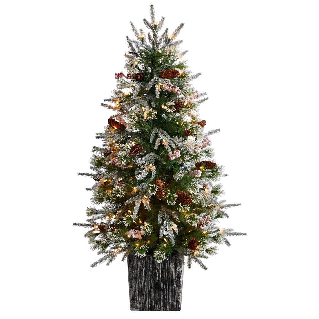 4' Frosted Artificial Christmas Tree Pre-Lit with 105 lights in Decorative Planter