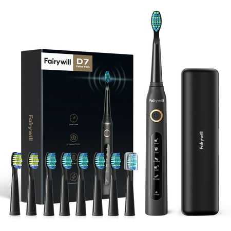 Fairywill Ultrasonic Electric Toothbrush for Adults Rechargeable Whitening Sonic Toothbrush with 8 Duponts Brush Heads 5 Modes Waterproof