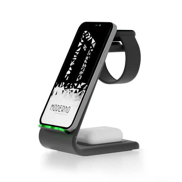 Moderno Collections Inc. Premium 3 in 1 Fast Wireless Charging Stand for iPhone, Apple Watch & AirPods