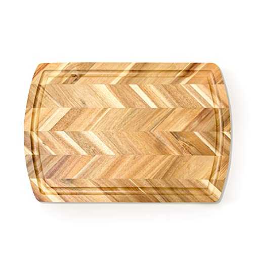 Lipper International Acacia Rect. Herringbone design Chopping board, side grooves, deep well, 18x12x1 Inches