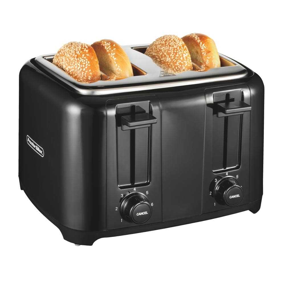 4-Slice Black Wide Slot Toaster with Crumb Tray and Automatic Shut-Off