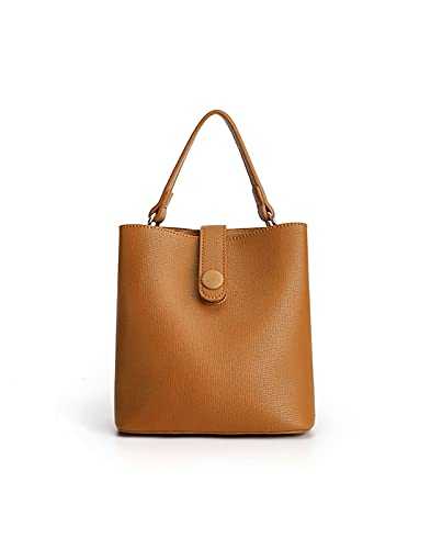 TIJN Crossbody Handbag for Women Top-Handle Leather Fashion Mini Tote Shoulder Bag Medium Size Retro Bucket Bag,coffee (Guna)