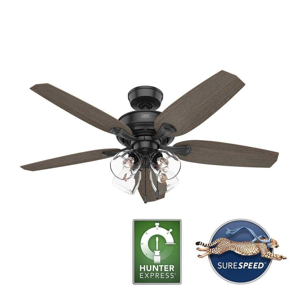 Channing 52 in. Express Indoor Matte Black Ceiling Fan with Light Kit Included