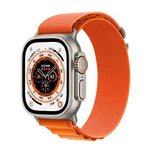 Apple Watch Ultra [GPS + Cellular 49mm] Smart Watch w/Rugged Titanium Case & Orange Alpine Loop Small. Fitness Tracker, Precision GPS, Action Button, Extra-Long Battery Life, Brighter Retina Display