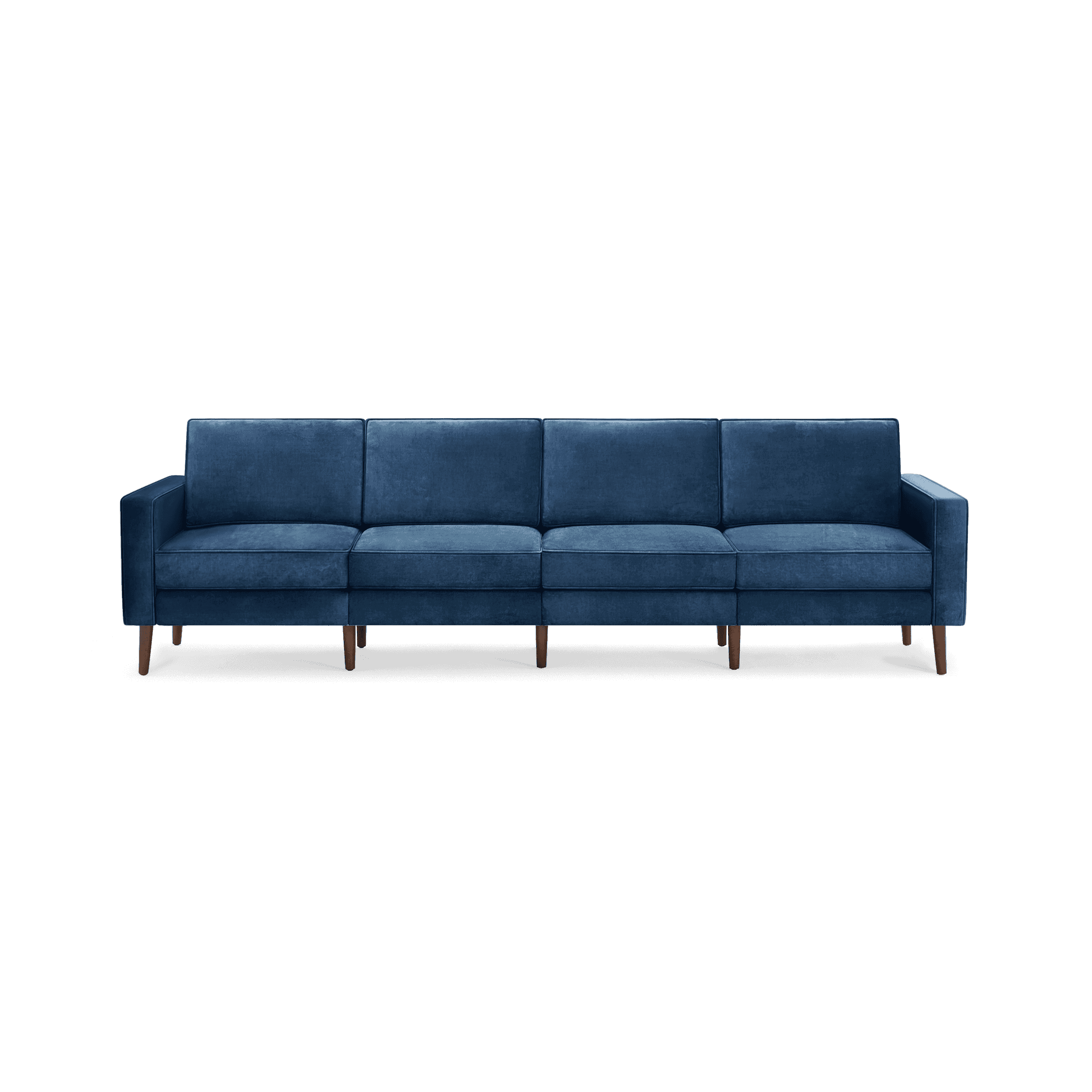 Burrow Modular Nomad Velvet King Sofa in Midnight, Walnut Legs | 35" L x 111" W x 33" H