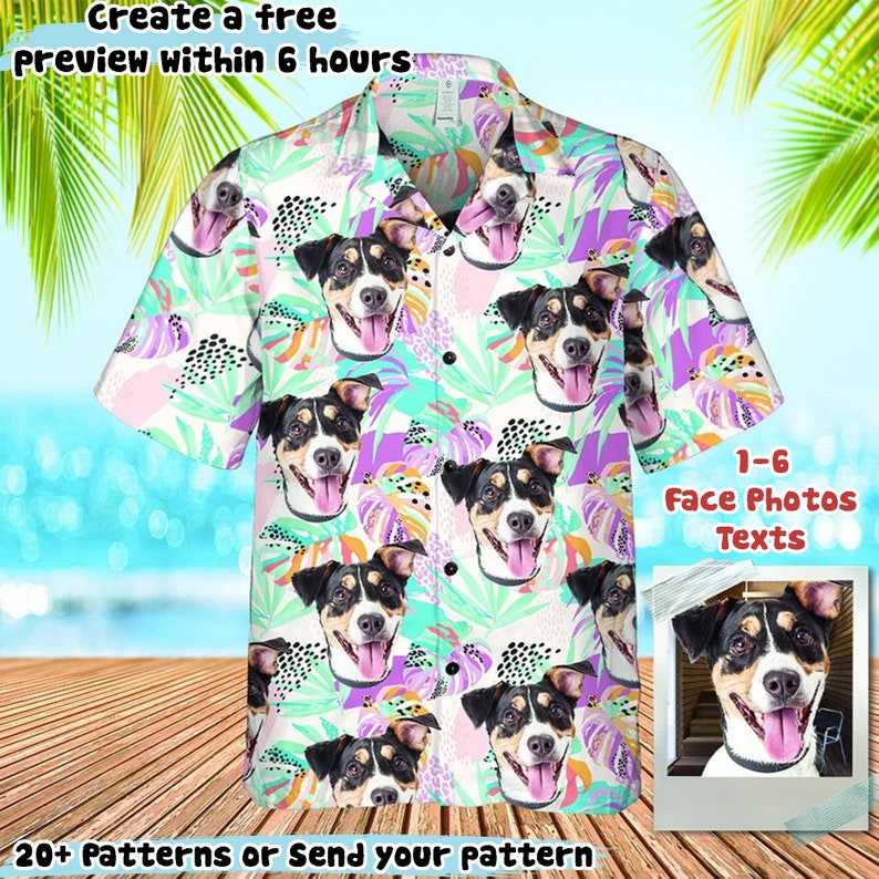 Personalized Photo Hawaiian Shirt Customized with His Dog's or Cat's Face
