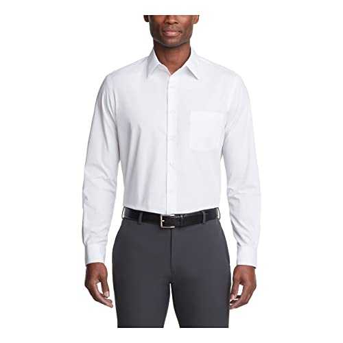 Van Heusen Men's Dress Shirt Regular Fit Poplin Solid, White, 17.5" Neck 34"-35" Sleeve