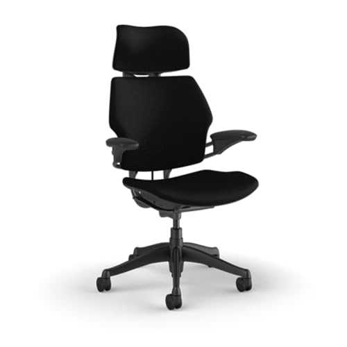 Humanscale Freedom Task Chair with Headrest | Graphite Frame, Corde 4 Black Fabric Seat | Height-Adjustable Duron Arms | Standard Foam Seat, Hard Casters, and 5" Cylinder…