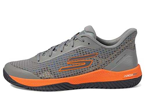 Skechers Men's Viper Court-Athletic Indoor Outdoor Pickleball Shoes with Arch Fit Support Sneaker, Grey/Orange 2, 10.5