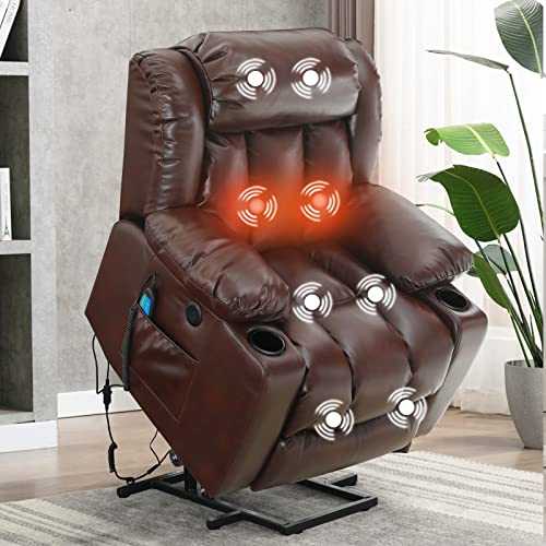 ASHOMELI Large Power Lift Recliner Chair for Elderly with Massage and Heating Function,2 Side Pocket,2 Cup Holders,USB Charge Port (Brown)