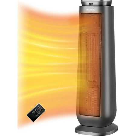 PELONIS PTH15A4BGB Ceramic Tower 1500W Indoor Space Heater with Oscillation Remote Control Tip-Over Switch & Overheating Protection.Grey