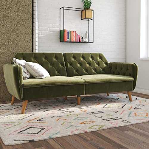 Novogratz Tallulah Memory Foam Futon, Convertible Couch, Green Velvet