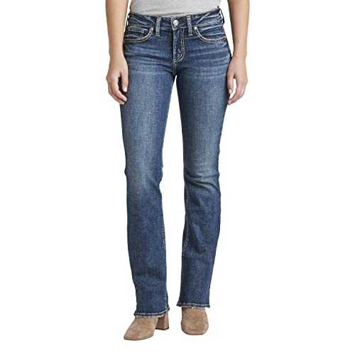 Silver Jeans Co. Women's Britt Low Rise Curvy Fit Slim Bootcut Jeans, Med Wash SDK394, 28W x 31L