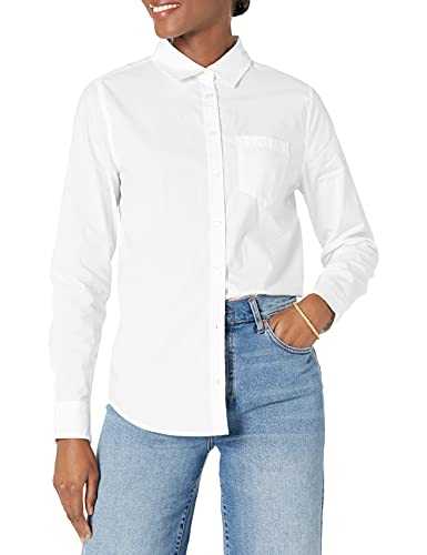 Amazon Essentials Women's Classic-Fit Long-Sleeve Button-Down Poplin Shirt, White, X-Large