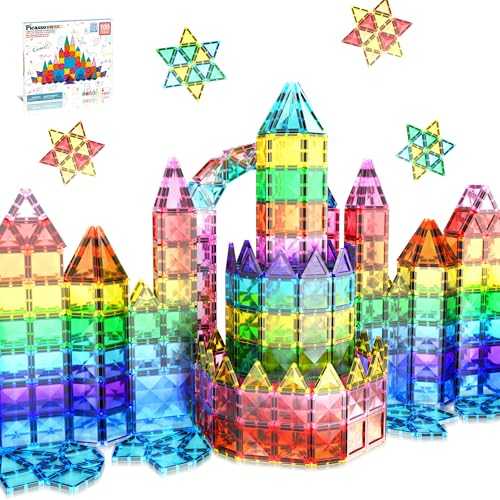 PicassoTiles 100 Piece Mini Size Magnetic Tiles Sensory Magnet Toys Diamond Series Construction Building Blocks Set STEM Learning Travel Size Educational Toy For Kids Boys Girls Toddlers Age 3+ PTM100