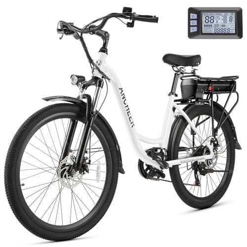 ANCHEER Electric Bike for Adults, 26" City Commuter Bike with 48V/10.4AH Battery, Up to 60 Miles, 3.5H Fast Charge, 7-Speed, 500W Peak Motor Step-Thru Cruiser Bike for Women Men, UL 2849 Certified