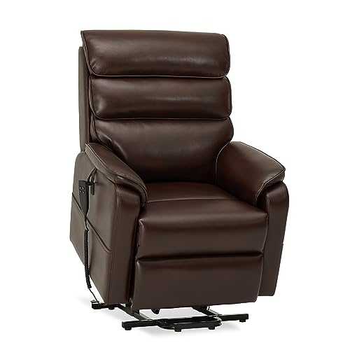 Irene House 9188 Lay Flat Lift Recliner Chair Heat Massage Dual Motor Infinite Position Up to 300 LBS Electric Power Lift Recliners, Medium(Brown Faux Leather)