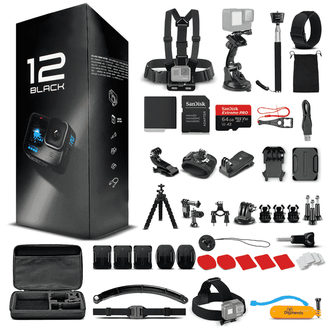 GoPro HERO12(HERO 12) Black - Waterproof Action Camera 5.3K60 Ultra HD Video with 50-piece Accessory kit
