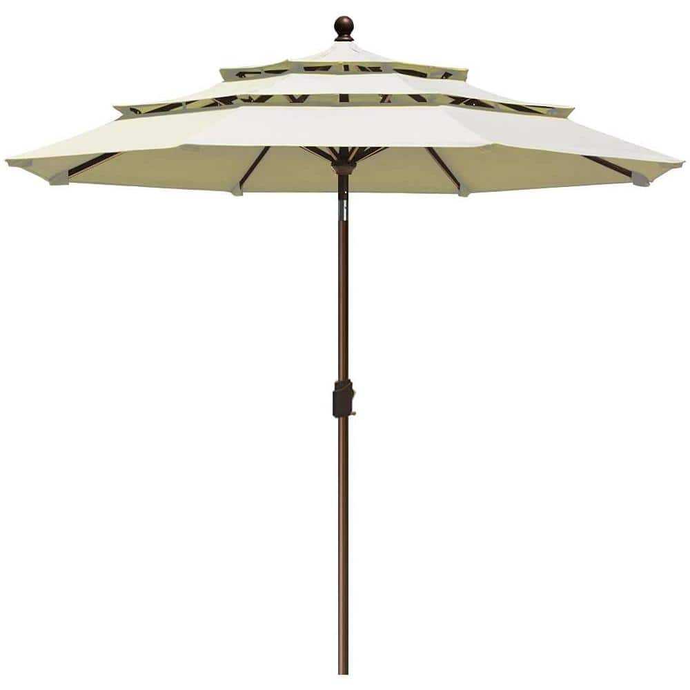 Elite Shade USA Sunumbrella 9 ft. 3-Tiers Market Umbrella Patio Umbrella with Ventilation and 5-Years Non-Fading Natural
