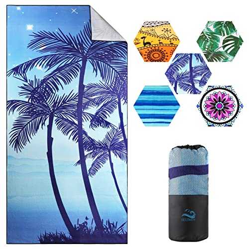 DECOMEN Beach Towel, Microfiber Beach Towels, Oversized, Quick Dry (73" x 35") Sand Proof, Absorbent, Compact, Beach Blanket, Lightweight Towel for The Swimming, Sports, Beach, Gym-Coconut Tree