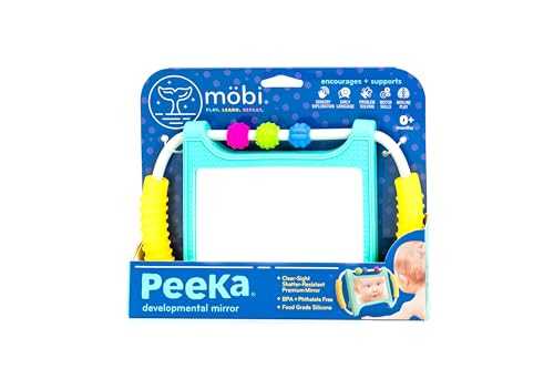 MOBI PEEKA TUMMY TIME MIRROR - Baby Essentials for your baby - Tummy Time Mat - Baby Toy 0-6 months - Shatterproof Mirror for Baby BPA + Phthalate Free Food Grade Silicone - Baby Mirror Tummy Time Toy