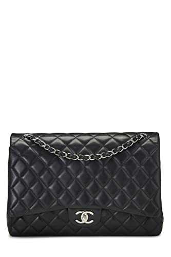 Chanel, Pre-Loved Black Quilted Lambskin New Classic Double Flap Maxi, Black