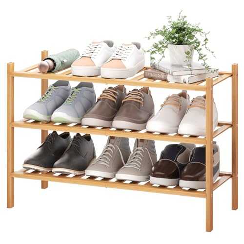 BMOSU 3-Tier Bamboo Shoe Rack Premium Stackable Shoe Shelf Storage Organizer for Hallway Closet Living Room Entryway Organizer (Natural Bamboo)
