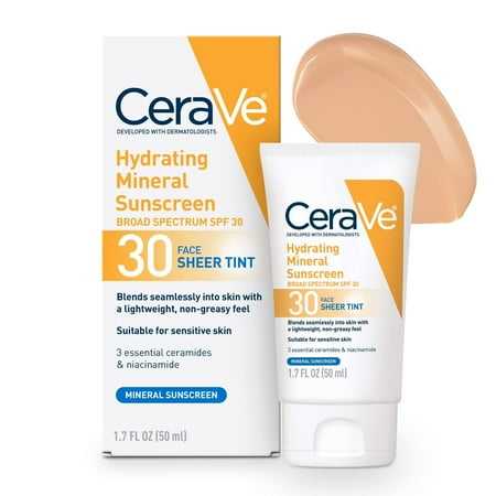 CeraVe Hydrating Mineral Sunscreen Sheer Tint Facial SPF 30 1.7 fl oz.