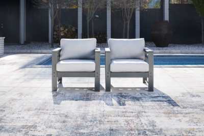 Amora Outdoor Lounge Chair with Cushion (Set of 2), Charcoal Gray