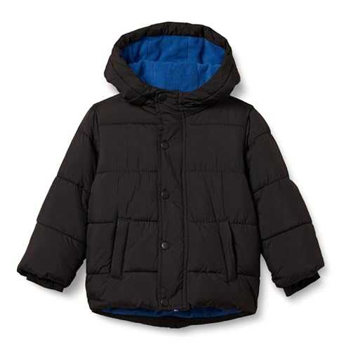 Amazon Essentials Boys' Heavyweight Hooded Puffer Jacket, Black, Small