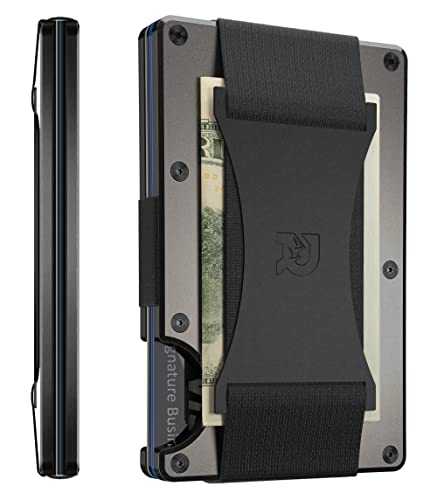 The Ridge Wallet For Men, Slim Wallet For Men - Thin as a Rail, Minimalist Aesthetics, Holds up to 12 Cards, RFID Safe, Blocks Chip Readers, Aluminum Wallet With Cash Strap (Gunmetal)