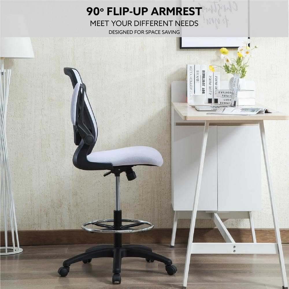 HOMESTOCK White/Black Mesh Drafting Chair Tall Office Chair for Standing Desk with Breathable Mesh Lumbar Support Ergonomic Chair