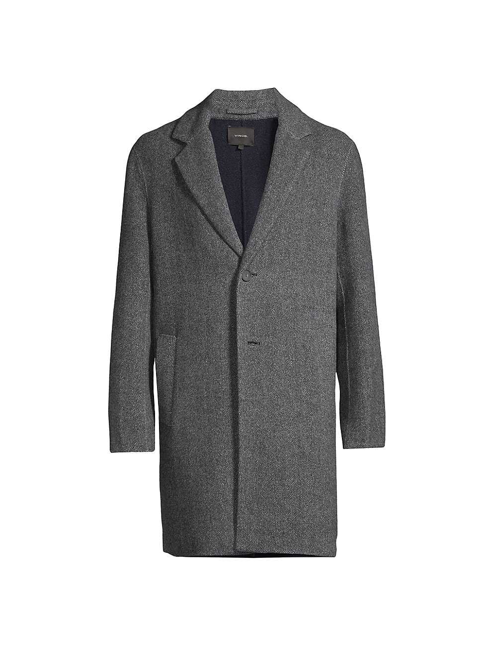 Men's Herringbone Wool-Blend Coat - Coastal Grey - Size Large