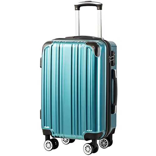 Coolife Luggage Expandable(only 28") Suitcase PC+ABS Spinner 20in 24in 28in Carry on (green new, L(28in))