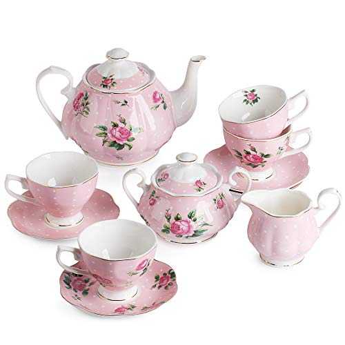 BTaT- Floral Tea Set, Tea cups (8oz), Tea Pot (38oz), Creamer and Sugar Set, Gift box, China Tea Set, Tea Sets for Women, Tea Cups and Saucer Set