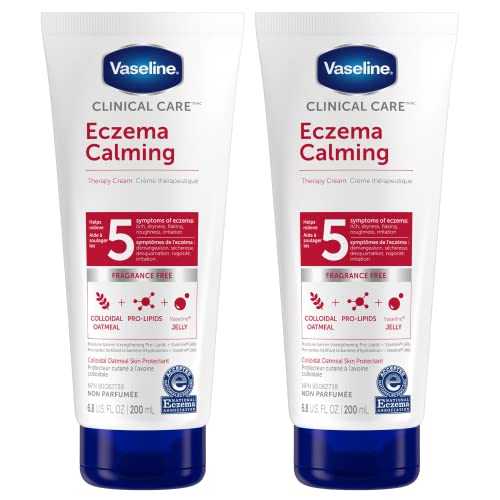 Vaseline Eczema Calming Hand & Body Cream Lotion for Dry Skin - Unscented Clinical Care Cream Body Lotion with Colloidal Oatmeal Skin Protectant, Pro-Lipids Jelly, 6.8 Oz Ea (Pack of 2)