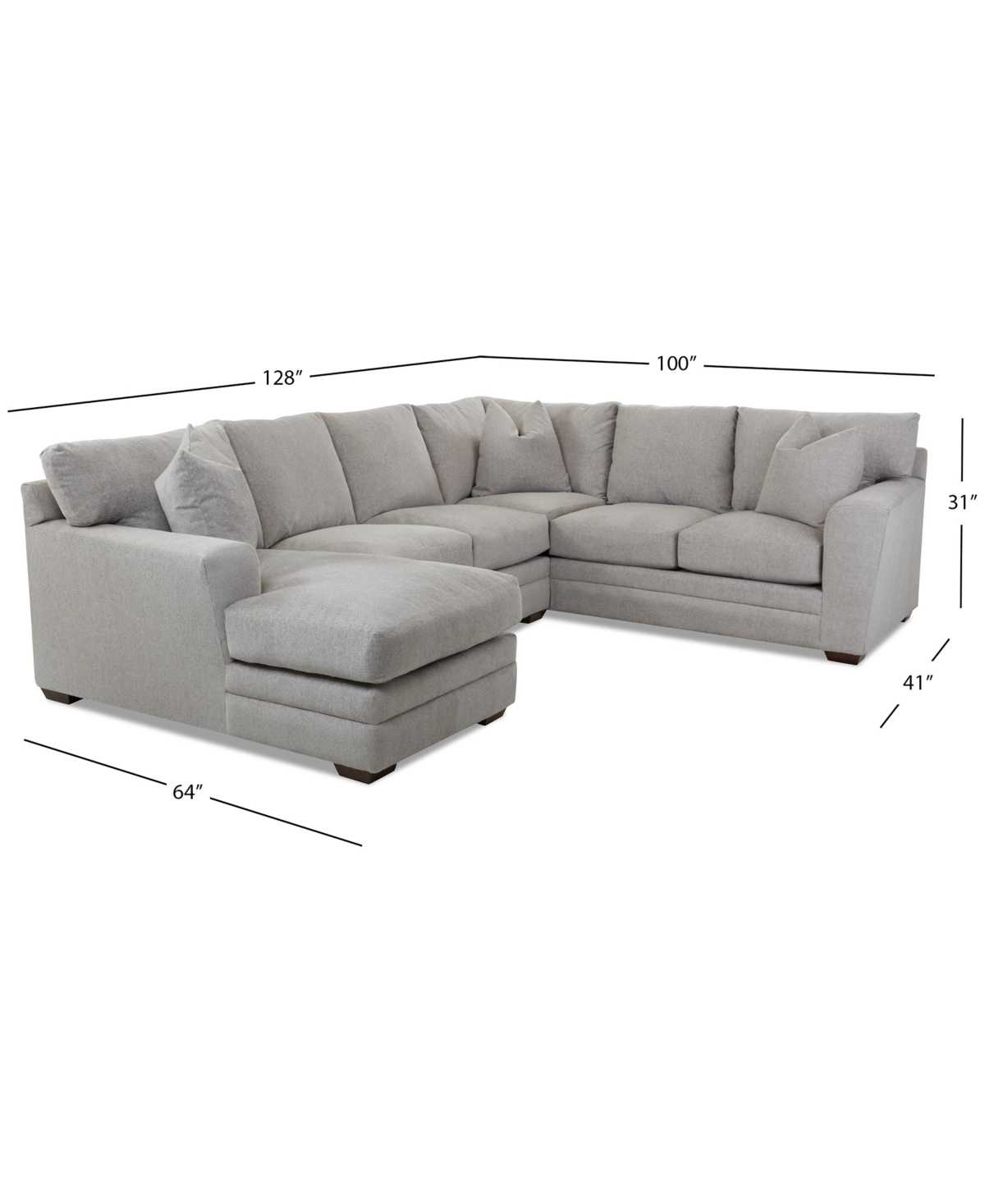 Closeout! Loranna 3-Pc. Fabric Sectional with Chaise, Created for Macy's - Grey