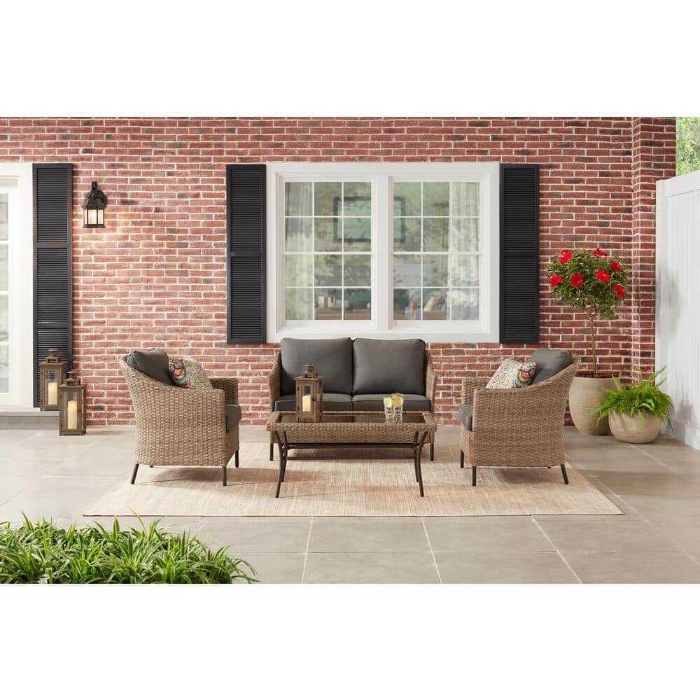 StyleWell Kendall Cove 4-Piece Steel Patio Conversation Outdoor Seating Set with Charcoal Cushions