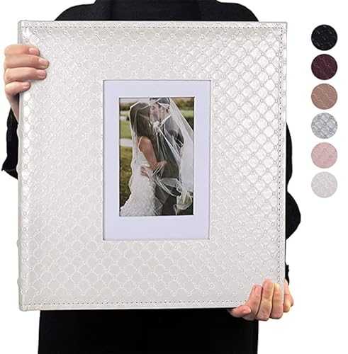 RECUTMS Photo Album 4x6 Holds 600 Photos Button Grain Larger Capacity Leather Cover Black Inner Page (White)