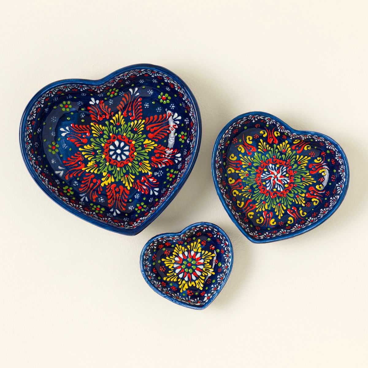 Turkish Lace Nesting Heart Bowls - Set of 3 - Navy