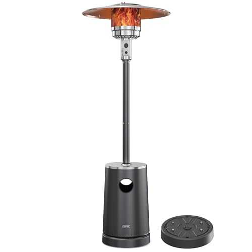 EAST OAK 50,000 BTU Patio Heater with Sand Box, Table Design, Double-Layer Stainless Steel Burner, Wheels, Triple Protection System, Outdoor Heater for Home and Residential, 2023 Upgrade, Black