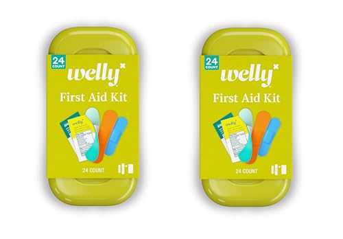 Welly Quick Fix, On The Go First Aid Kit, Assorted Bandages, Ointments, and Hand Sanitizer, Three Color Bandages - 2 Pack