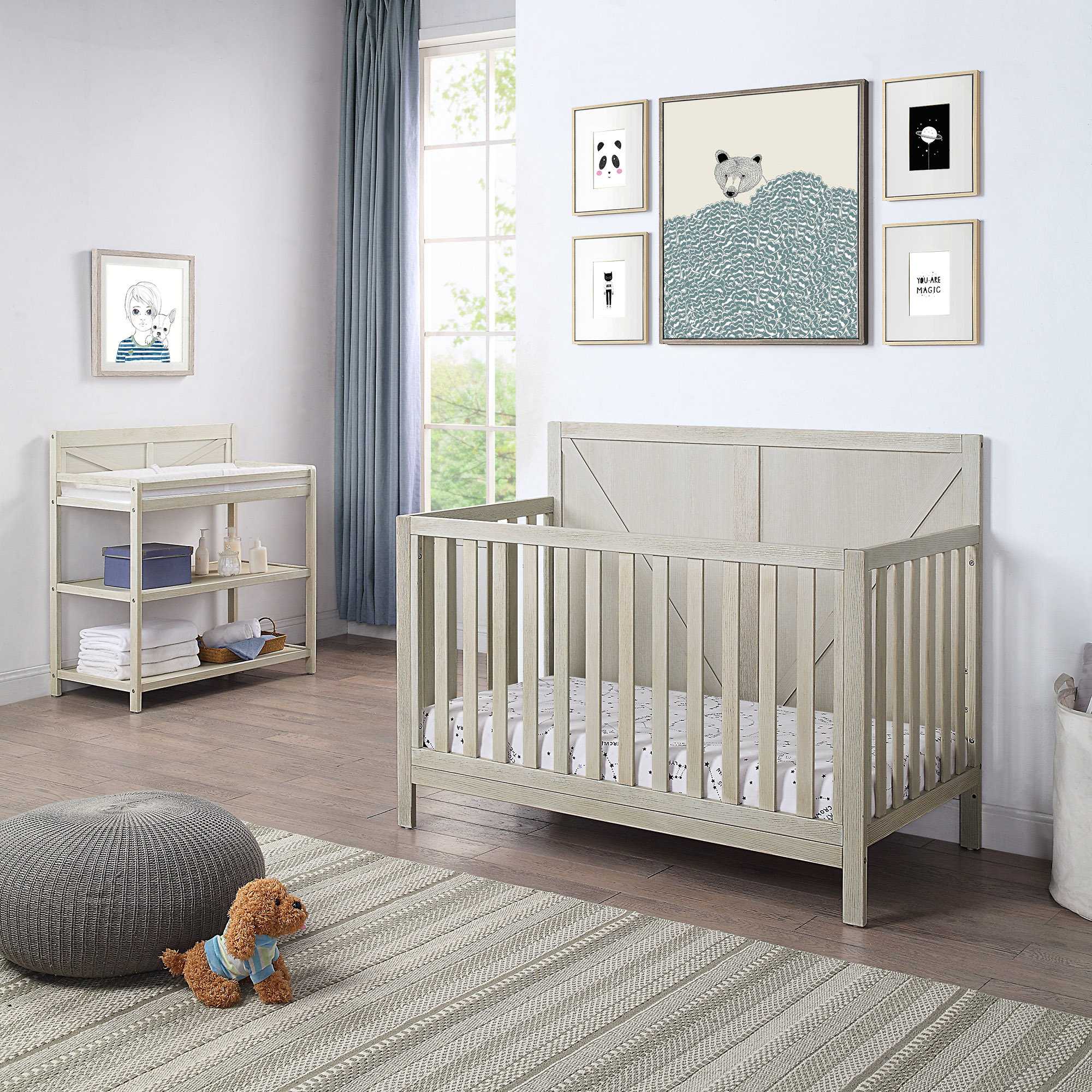 Suite Bebe Washed Gray Barnside 4-in-1 Convertible Crib