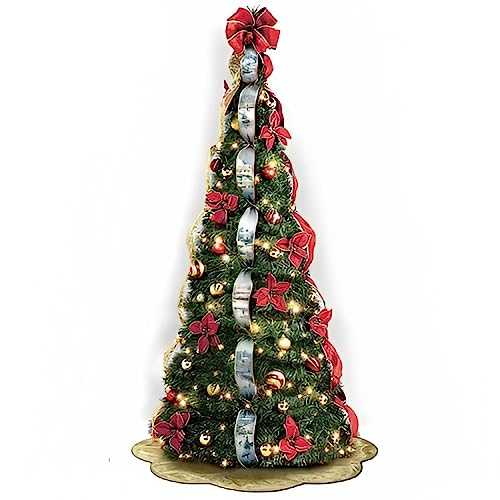 The Bradford Exchange Thom Kinkade Wondrous Winter Pre Lit Pull Up Christmas Tree Assembles in 3 Easy Steps Pre Decorated with Kinkade Art Ribbons 46 Ornaments and 200 Clear Lights Holiday Decor 6ft