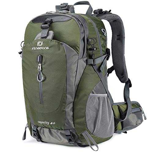 FENGDONG 40L Waterproof Lightweight Hiking,Camping,Travel Backpack for Men Women (Green)