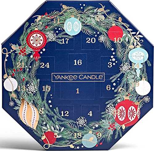 Yankee Candle Wreath Advent Calendar | Christmas Scented Candles Gift Set | 24 Tea Lights & 1 Glass Candle Holder | Countdown to Christmas Collection