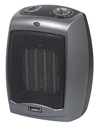 Lasko 754201 Small Portable 1500W Electric Ceramic Space Heater with Tip-Over Safety Switch, Overheat Protection, Thermostat and Extra Long 8-ft Cord for Indoor Ho, 9.2 x 7 x 6 inches, Gray